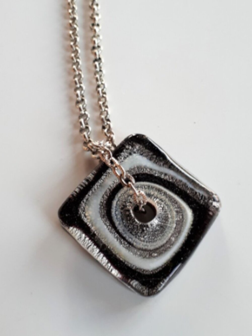Vintage Murano Style Glass Lampwork Modernist Pendant black silver
